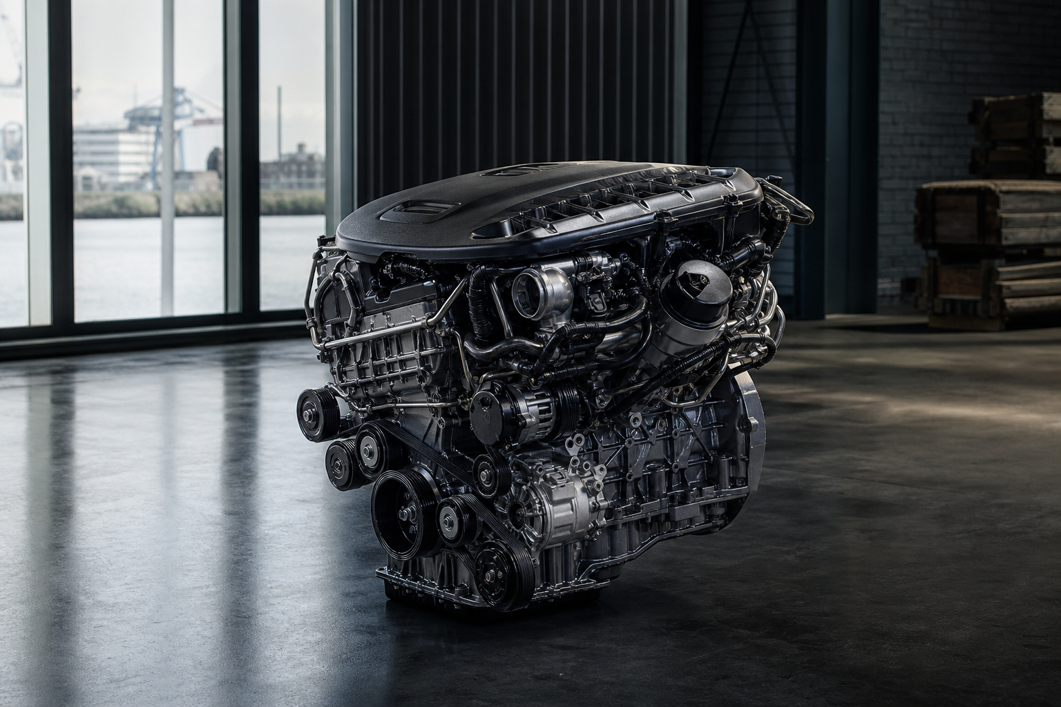 Classy Hamburg warehouse BMW engine prepared for European buyers