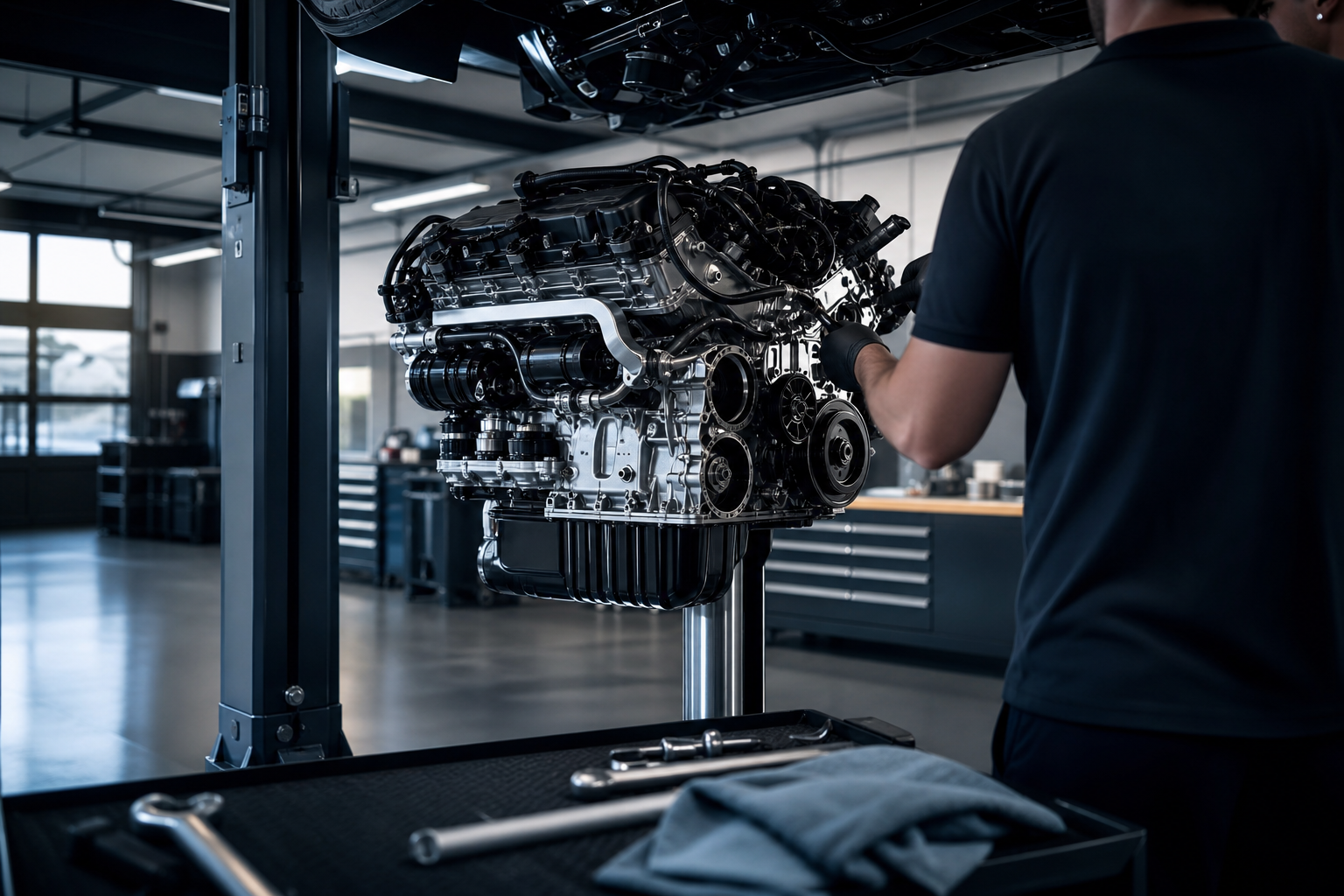 BMW engine in a clean workshop bay for private and trade buyers